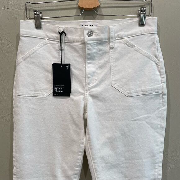 NWT Paige Brigitte Fashion Patch Pocket Crisp White Jeans - Size: 27 - Picture 6 of 13